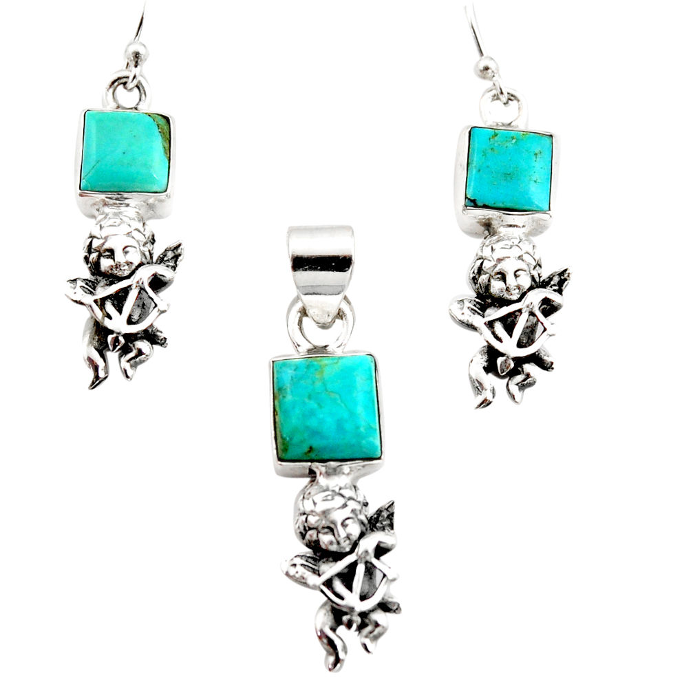 8.67cts arizona mohave turquoise 925 silver angel pendant earrings set r12493