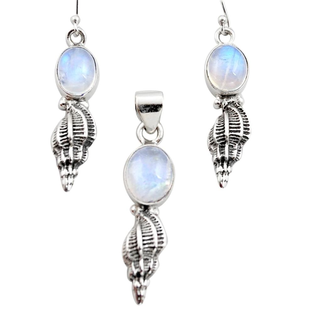 925 silver 12.31cts natural rainbow moonstone round pendant earrings set r12500