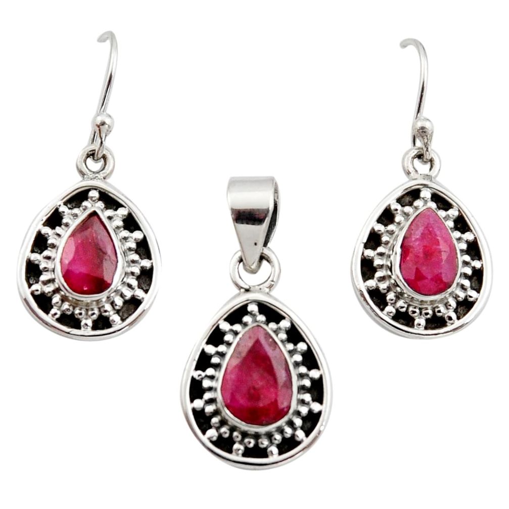 6.57cts natural red ruby 925 sterling silver pendant earrings set jewelry r12503