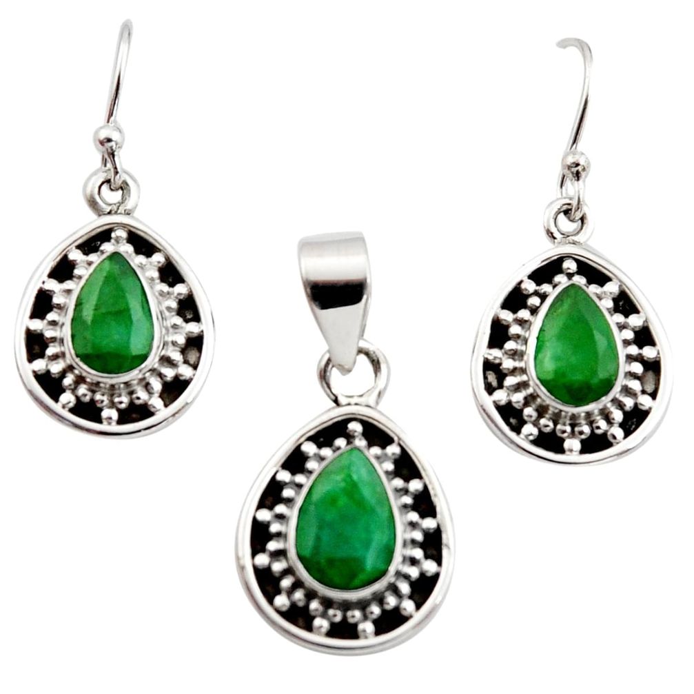 6.80cts natural green emerald 925 sterling silver pendant earrings set r12505