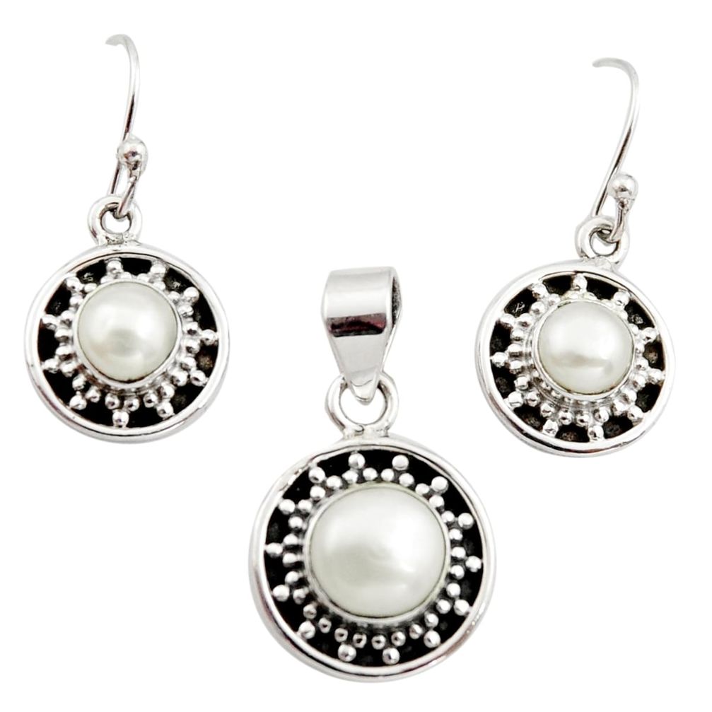 5.95cts natural white pearl 925 sterling silver pendant earrings set r12508