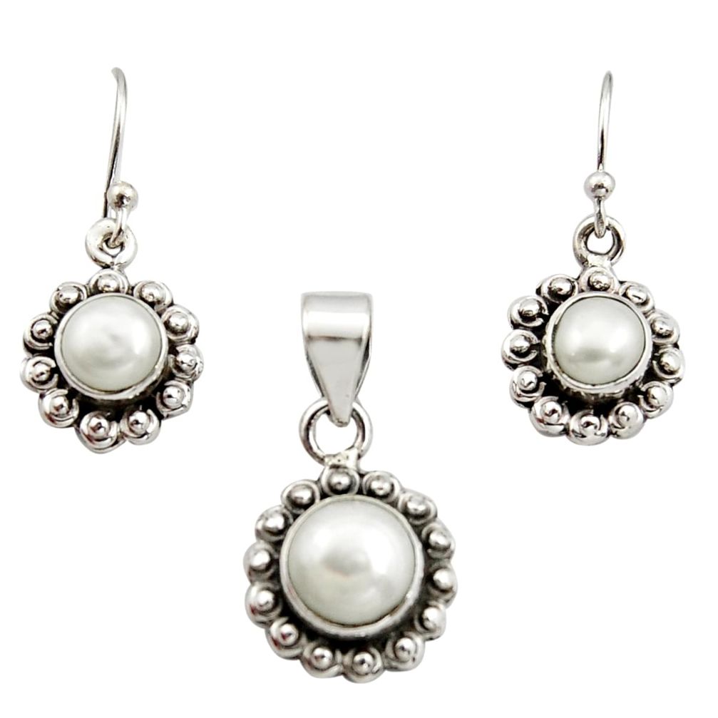 5.75cts natural white pearl 925 sterling silver pendant earrings set r12511