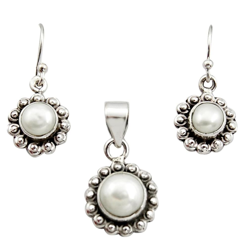 5.97cts natural white pearl 925 sterling silver pendant earrings set r12512