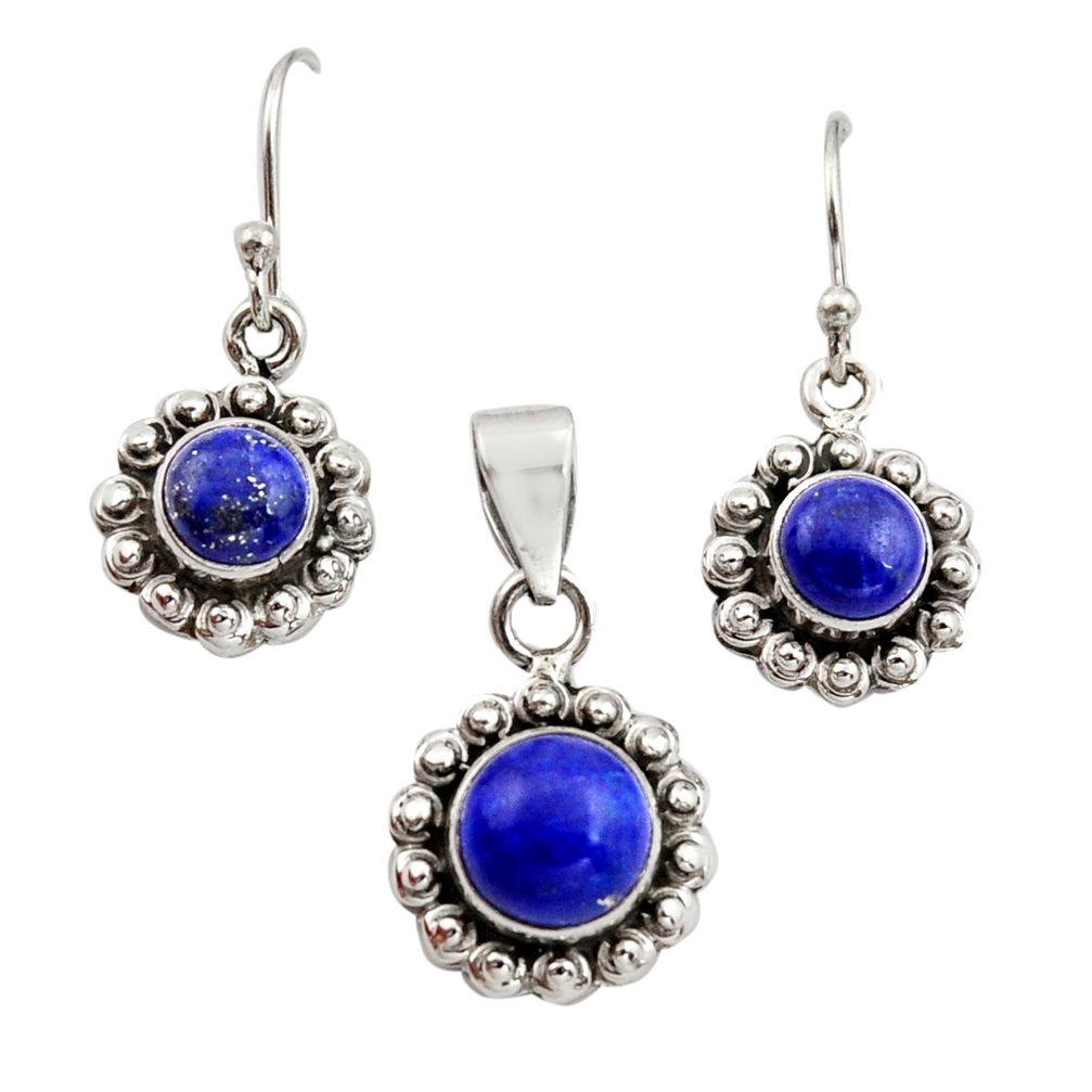 5.97cts natural blue lapis lazuli 925 silver pendant earrings set r12515
