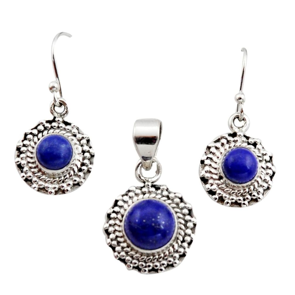 7.02cts natural blue lapis lazuli 925 silver pendant earrings set r12517