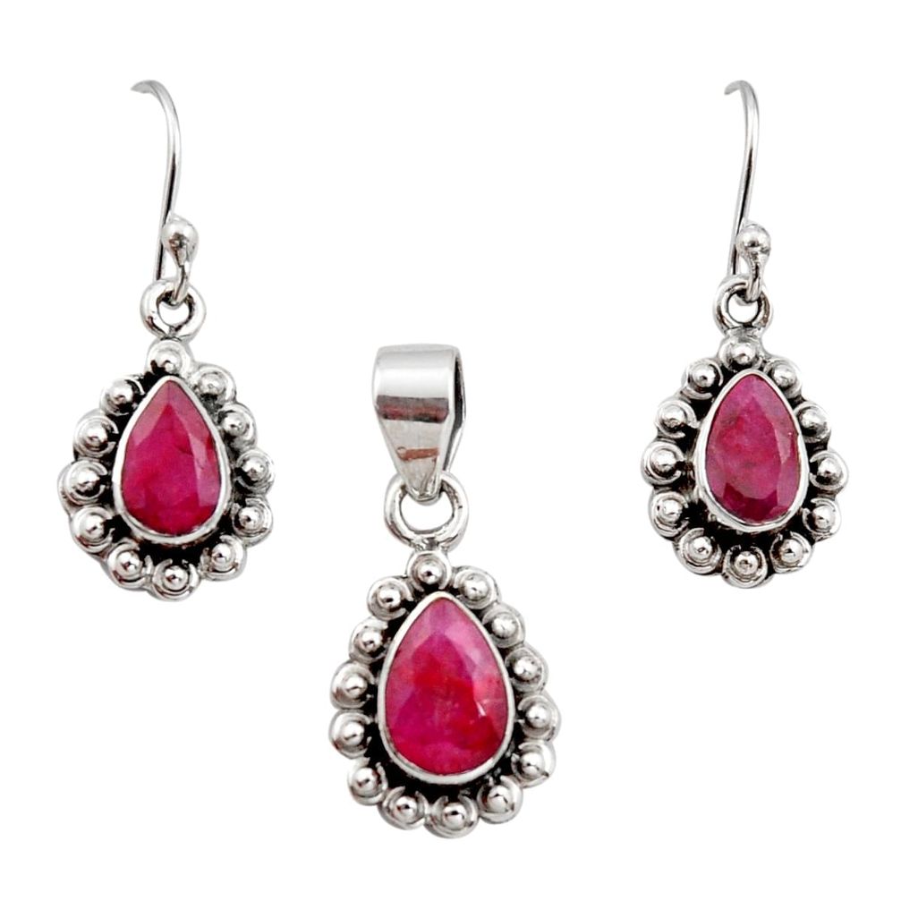 5.97cts natural red ruby 925 sterling silver pendant earrings set jewelry r12518