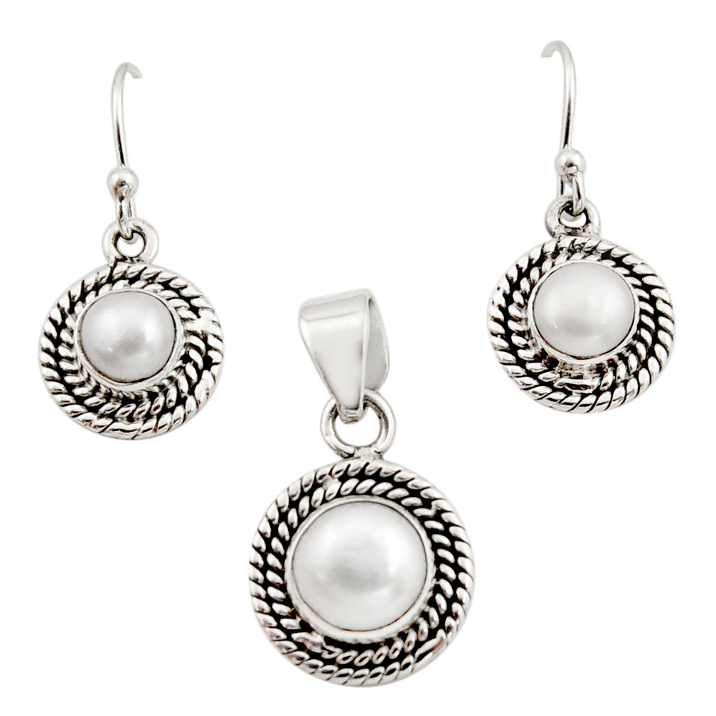 5.42cts natural white pearl 925 sterling silver pendant earrings set r12522