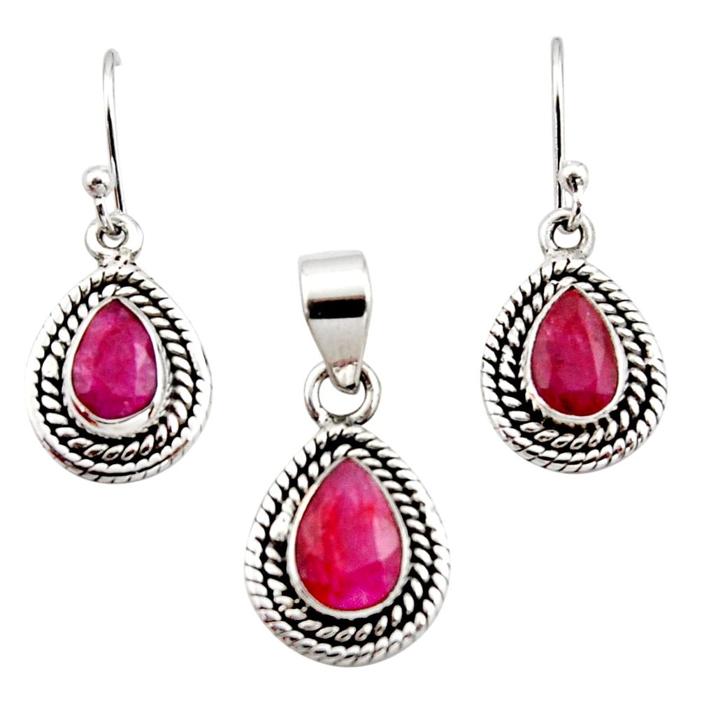 5.42cts natural red ruby 925 sterling silver pendant earrings set jewelry r12525