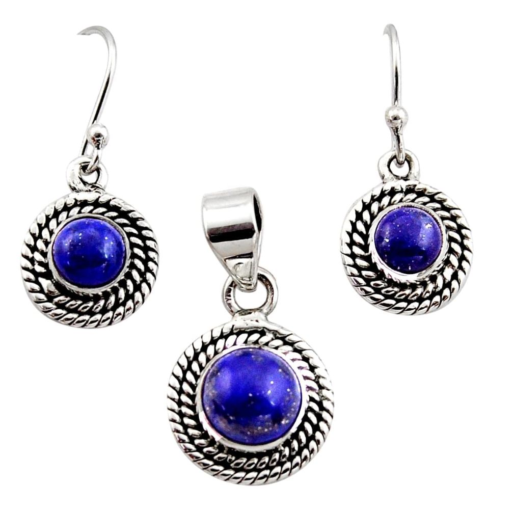 925 silver 5.30cts natural blue lapis lazuli round pendant earrings set r12527