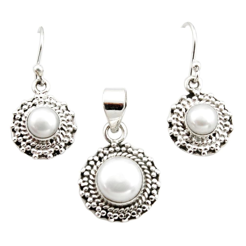 5.35cts natural white pearl 925 sterling silver pendant earrings set r12528