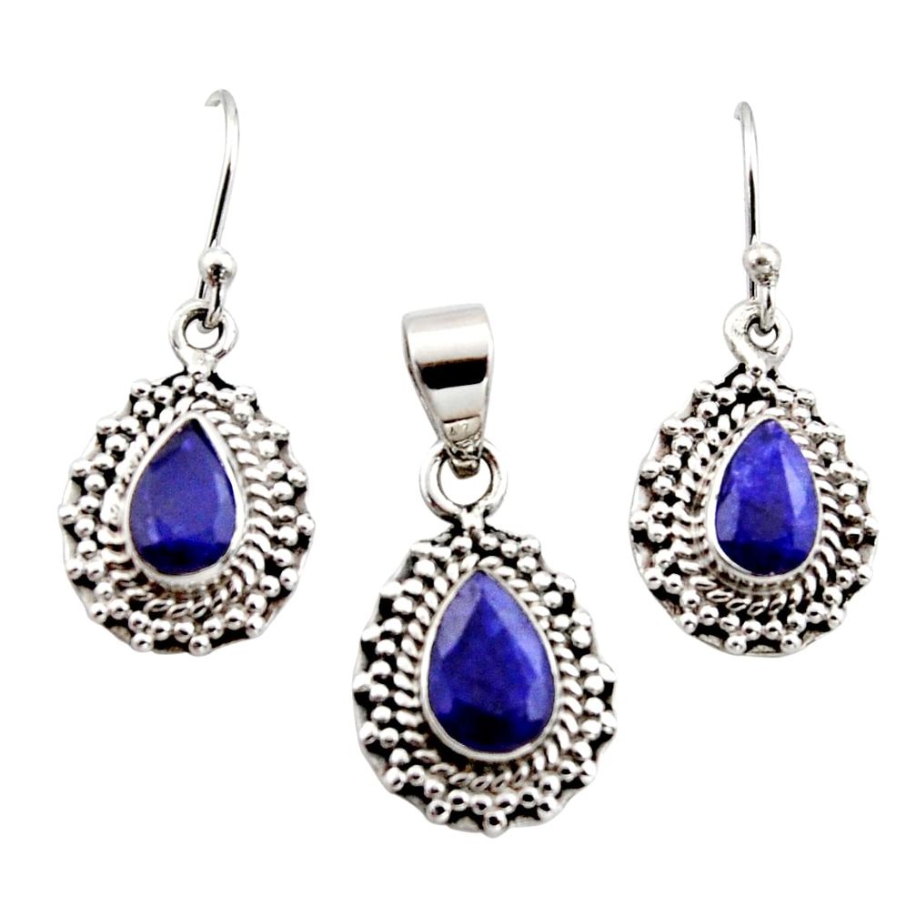 6.02cts natural blue sapphire 925 sterling silver pendant earrings set r12532