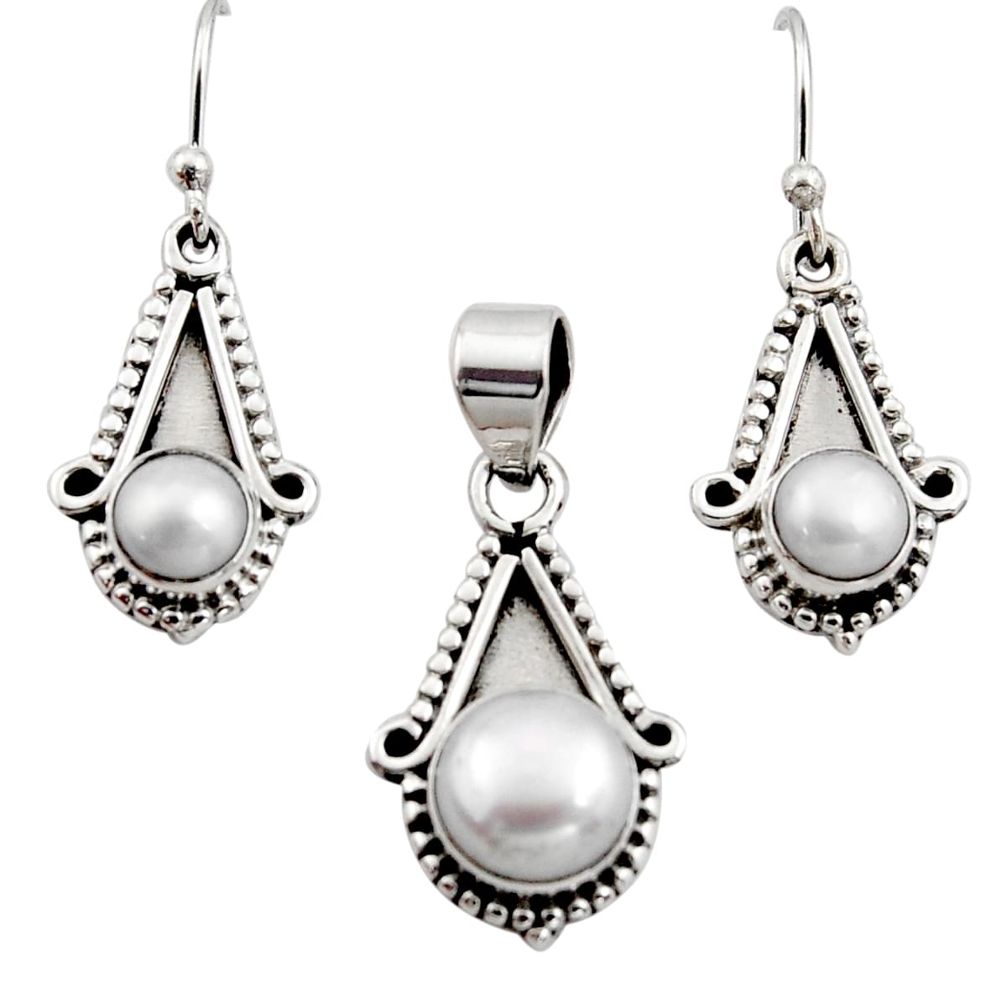5.27cts natural white pearl 925 sterling silver pendant earrings set r12535