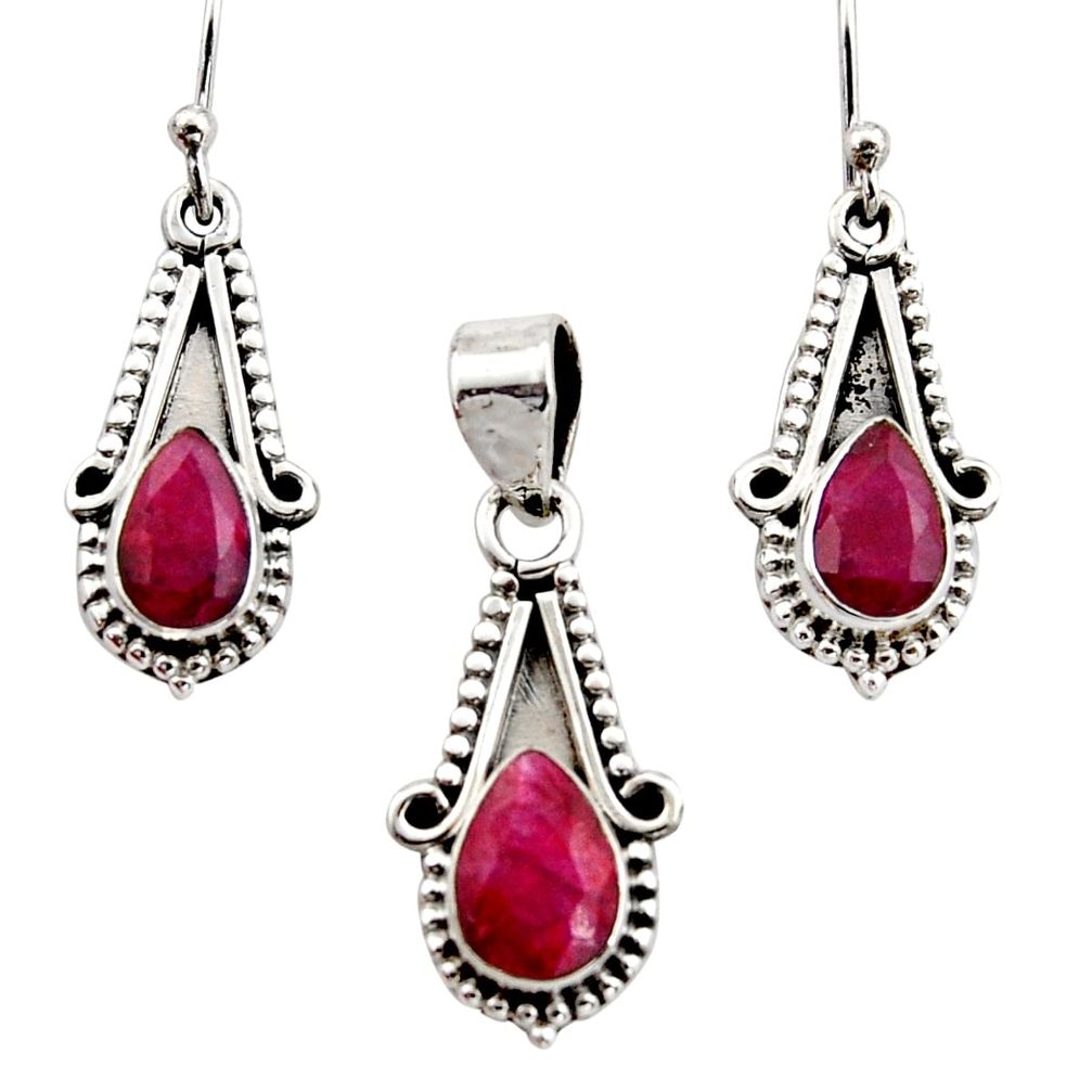5.75cts natural red ruby 925 sterling silver pendant earrings set jewelry r12537