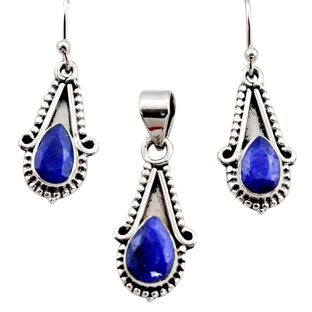 5.53cts natural blue sapphire 925 sterling silver pendant earrings set r12538