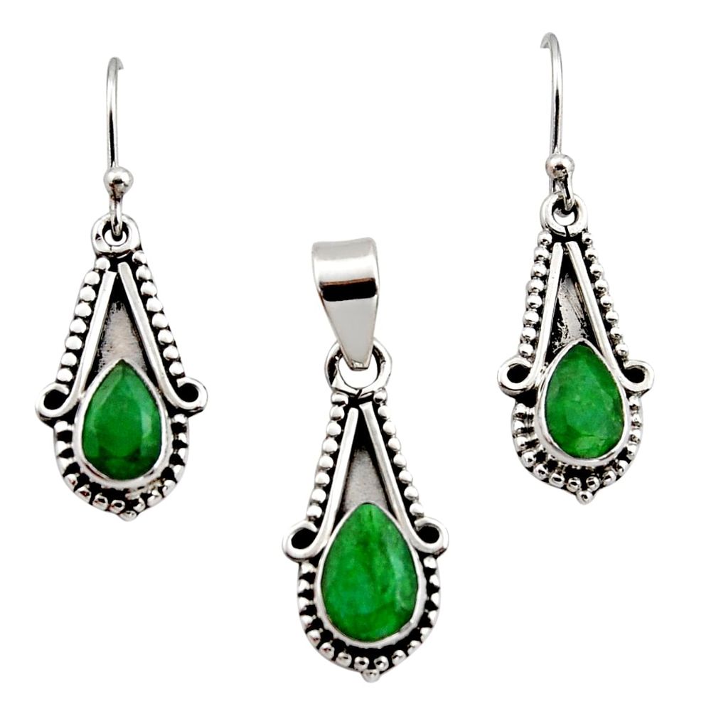 5.30cts natural green emerald 925 sterling silver pendant earrings set r12540