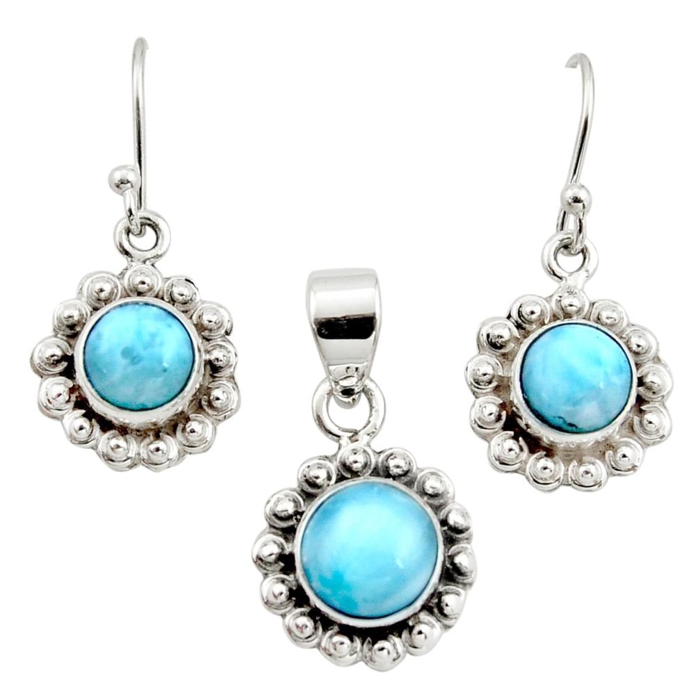 7.04cts natural blue larimar 925 sterling silver pendant earrings set r12542