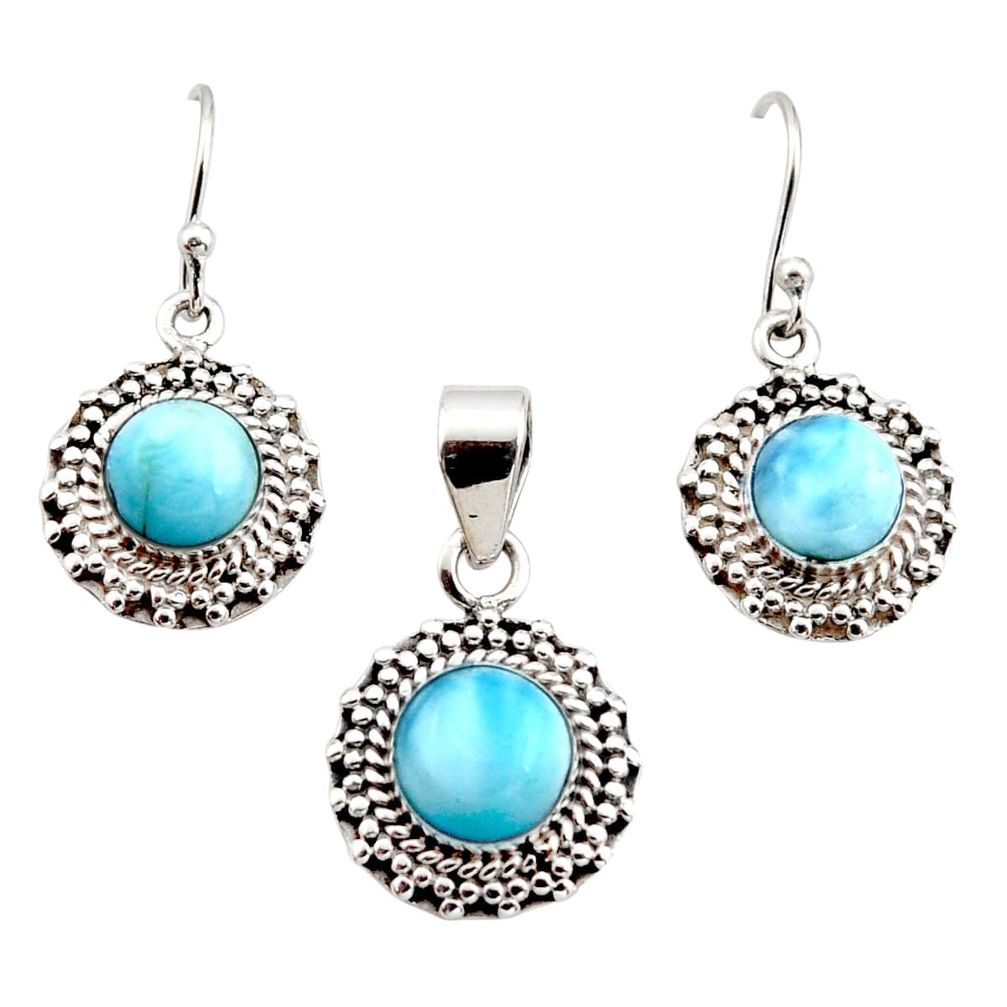 8.42cts natural blue larimar 925 sterling silver pendant earrings set r12543