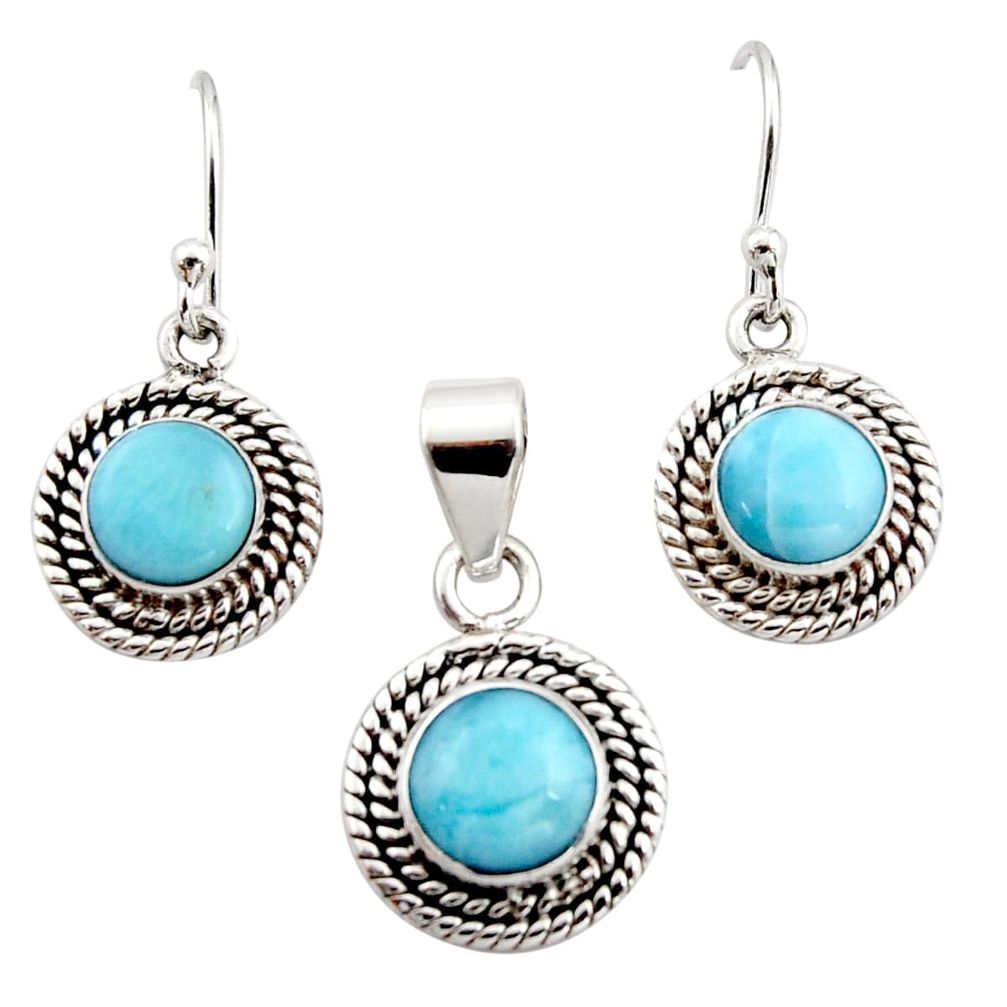 6.33cts natural blue larimar 925 sterling silver pendant earrings set r12546