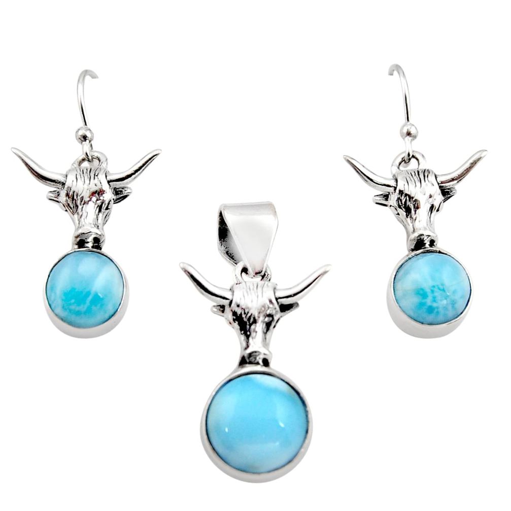 12.56cts natural blue larimar 925 sterling silver pendant earrings set r12547