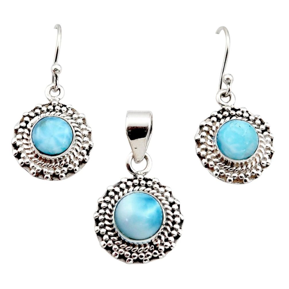 7.10cts natural blue larimar 925 sterling silver pendant earrings set r12549