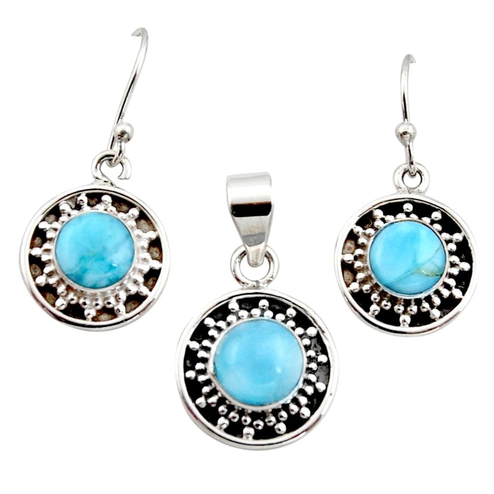 6.96cts natural blue larimar 925 sterling silver pendant earrings set r12550