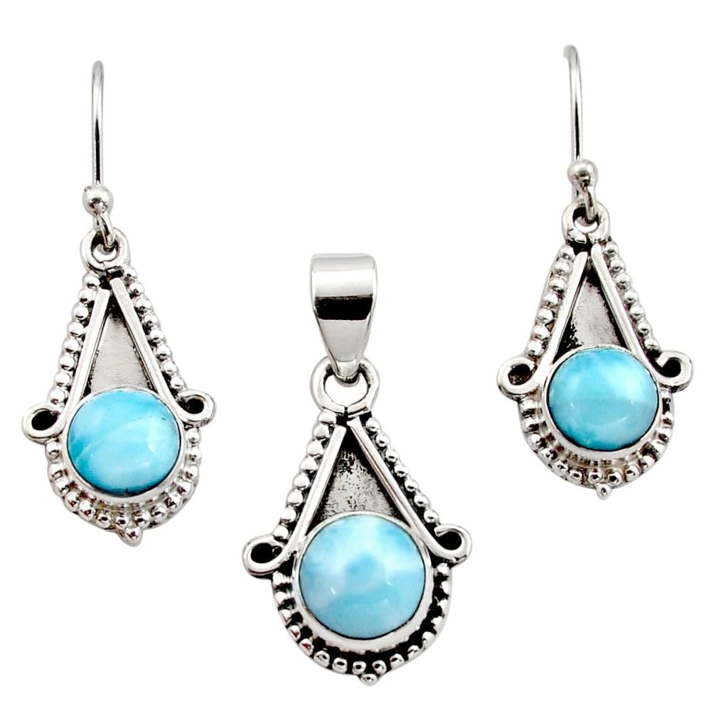 6.62cts natural blue larimar 925 sterling silver pendant earrings set r12555