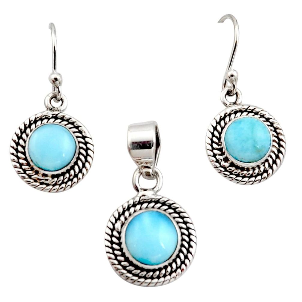 6.63cts natural blue larimar 925 sterling silver pendant earrings set r12558