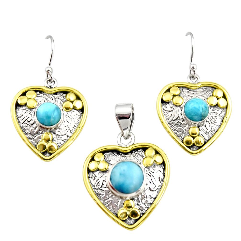 925 silver victorian natural blue larimar two tone pendant earrings set r12560