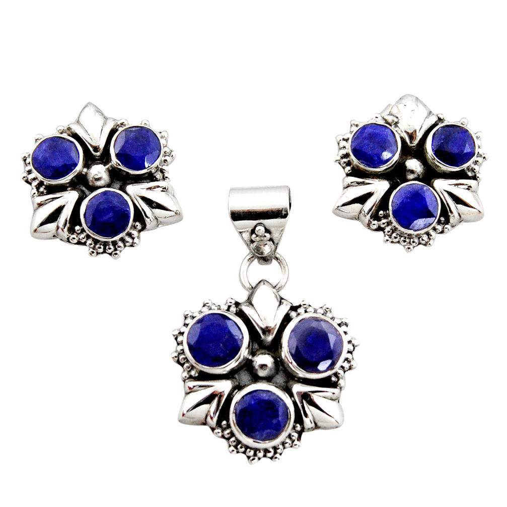 10.18cts natural blue sapphire 925 sterling silver pendant earrings set r12562