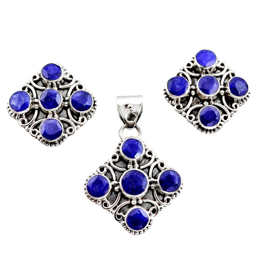 17.42cts natural blue sapphire 925 sterling silver pendant earrings set r12563