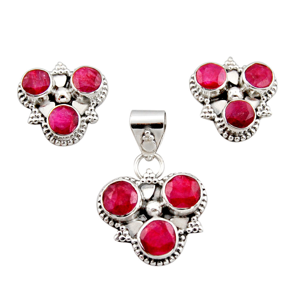 9.47cts natural red ruby 925 sterling silver pendant earrings set jewelry r12569