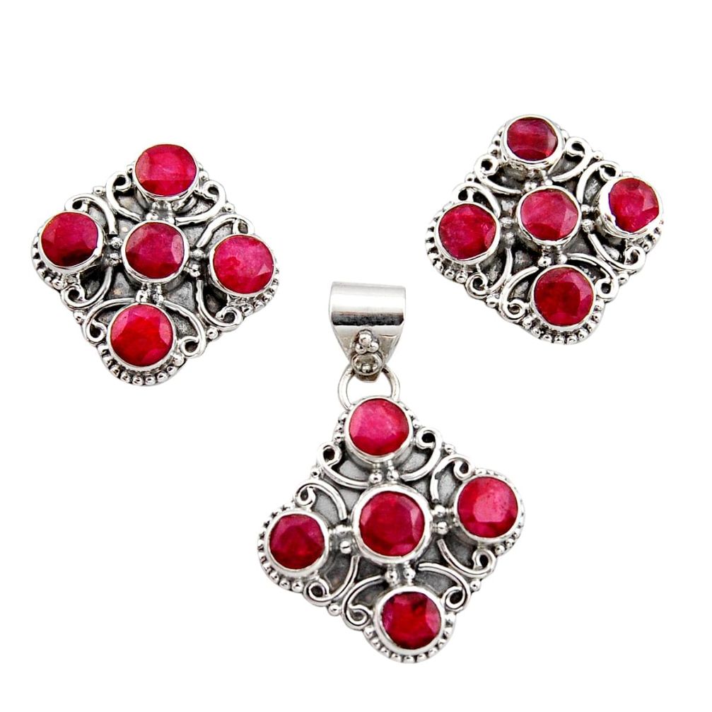 14.64cts natural red ruby 925 sterling silver pendant earrings set r12572