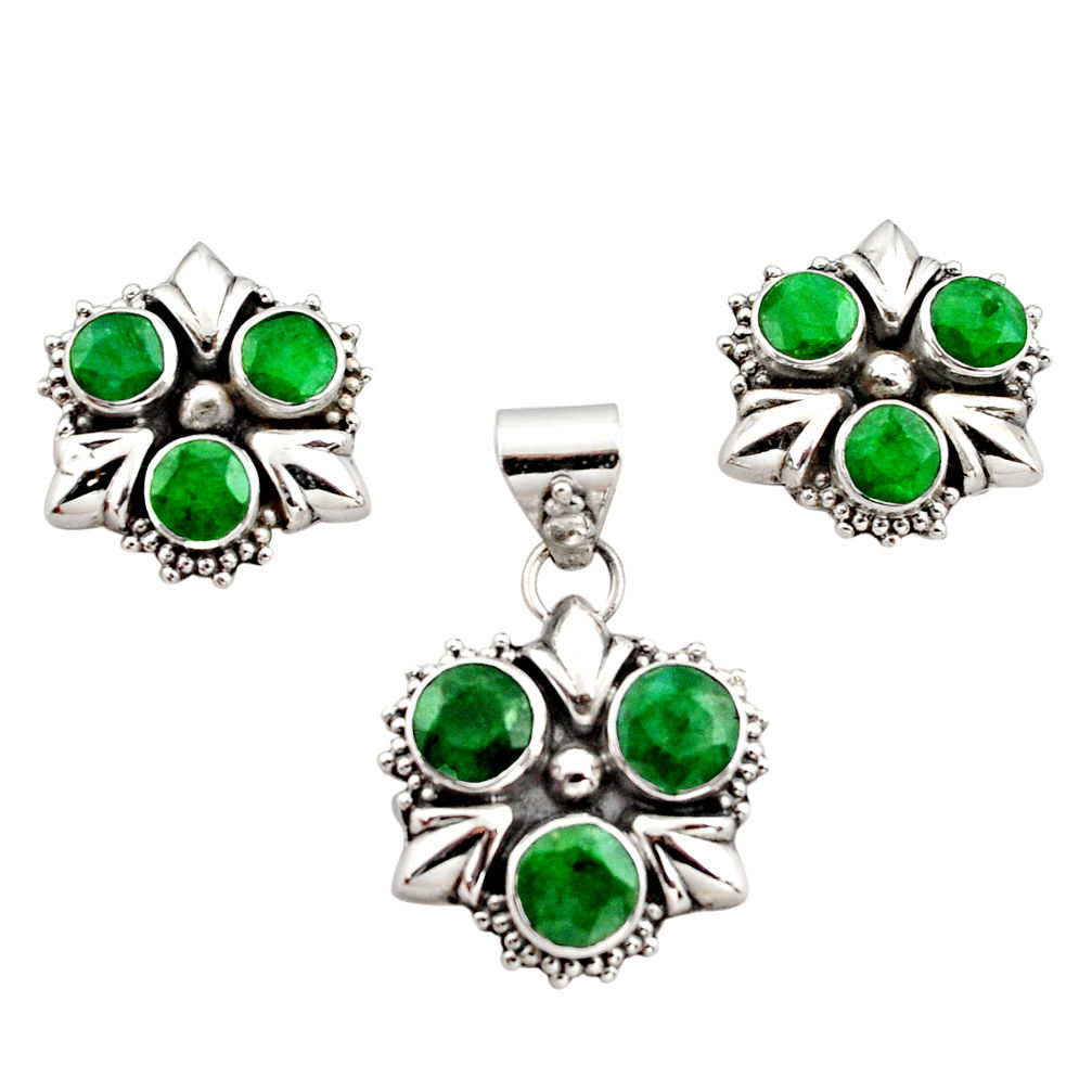 925 sterling silver 9.32cts natural green emerald pendant earrings set r12574