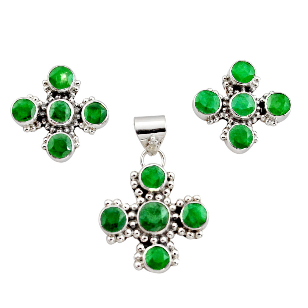 925 sterling silver 14.13cts natural green emerald pendant earrings set r12577