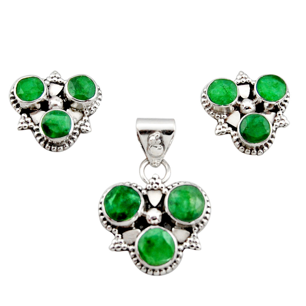 9.23cts natural green emerald 925 sterling silver pendant earrings set r12579