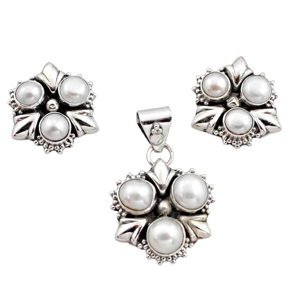 10.82cts natural white pearl 925 sterling silver pendant earrings set r12581