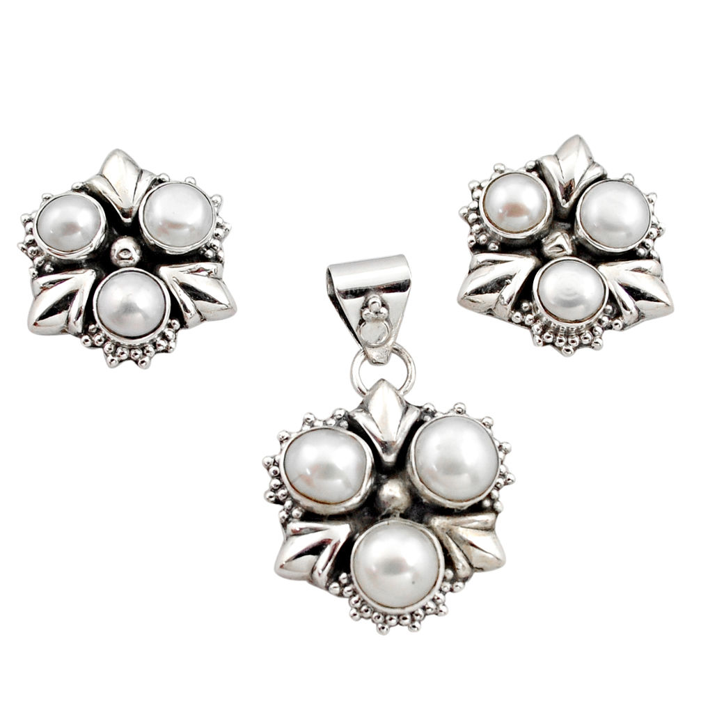 10.67cts natural white pearl 925 sterling silver pendant earrings set r12582