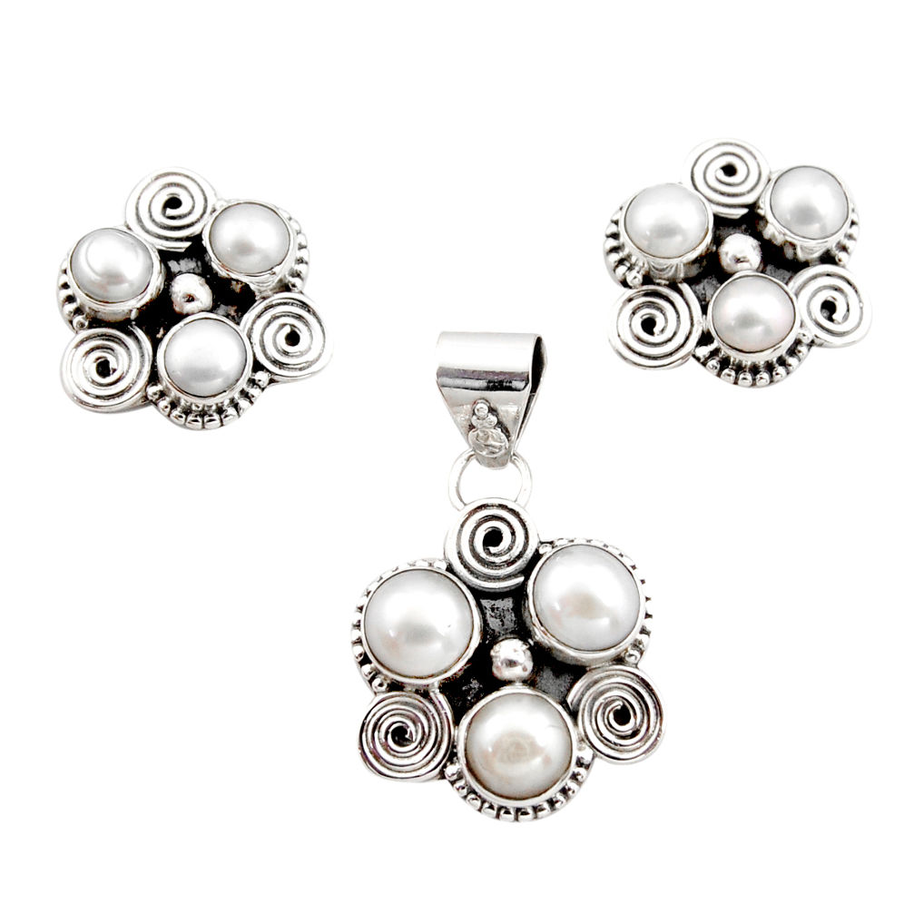 10.43cts natural white pearl round 925 silver pendant earrings set r12585