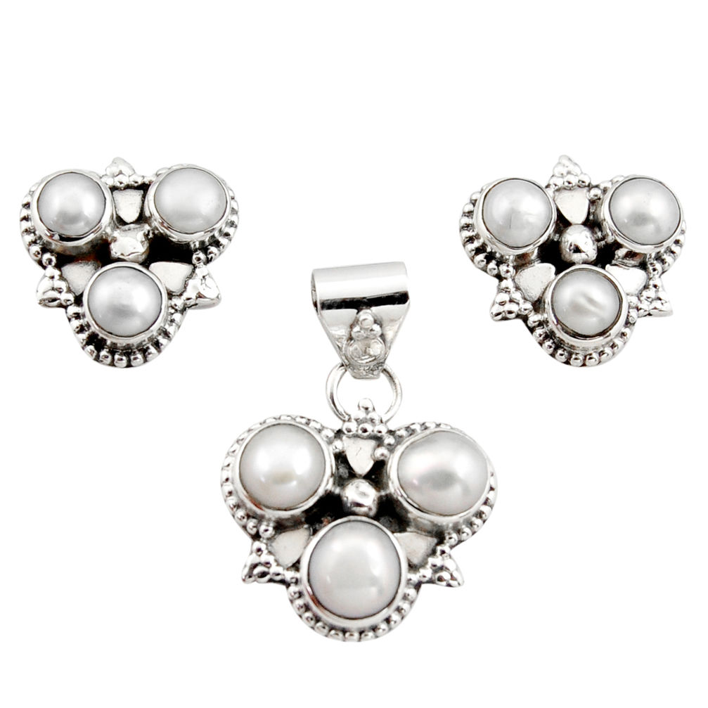 9.44cts natural white pearl 925 sterling silver pendant earrings set r12587