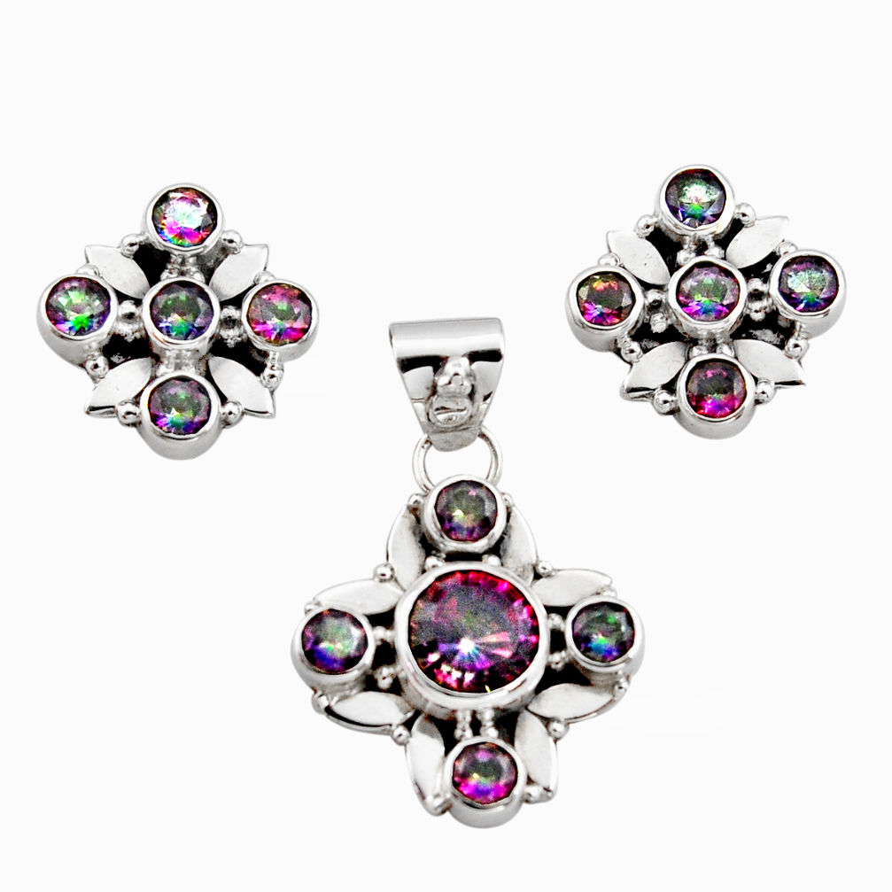 8.46cts multicolor rainbow topaz 925 sterling silver pendant earrings set r12589