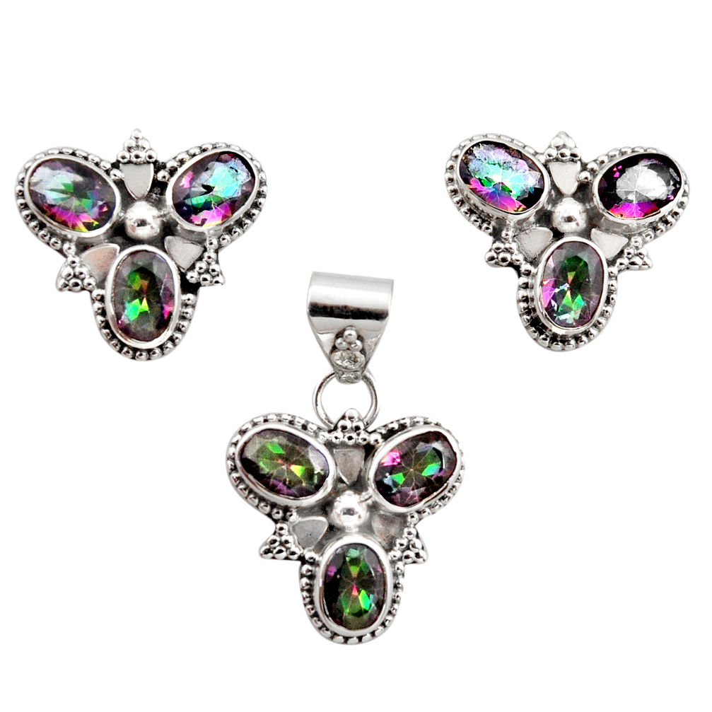 13.22cts multi color rainbow topaz 925 silver pendant earrings set r12590