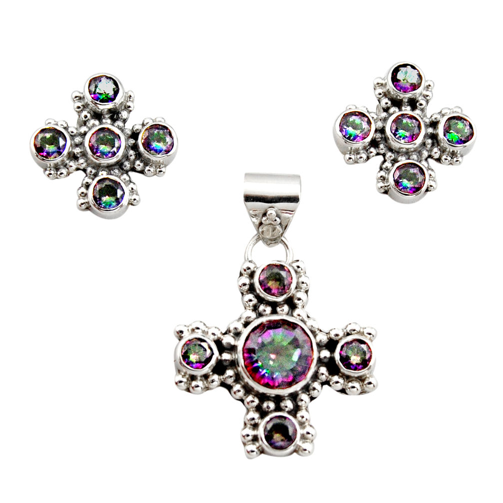 925 silver 11.11cts multi color rainbow topaz pendant earrings set r12591