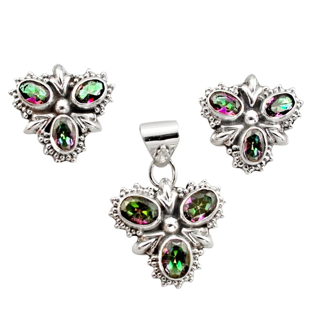 11.62cts multi color rainbow topaz 925 silver pendant earrings set r12592