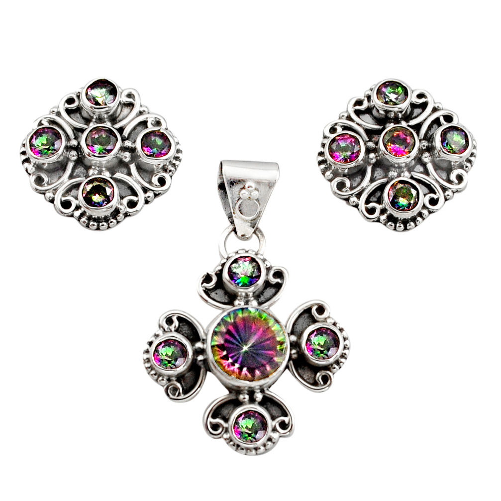 925 silver 10.84cts multi color rainbow topaz pendant earrings set r12593