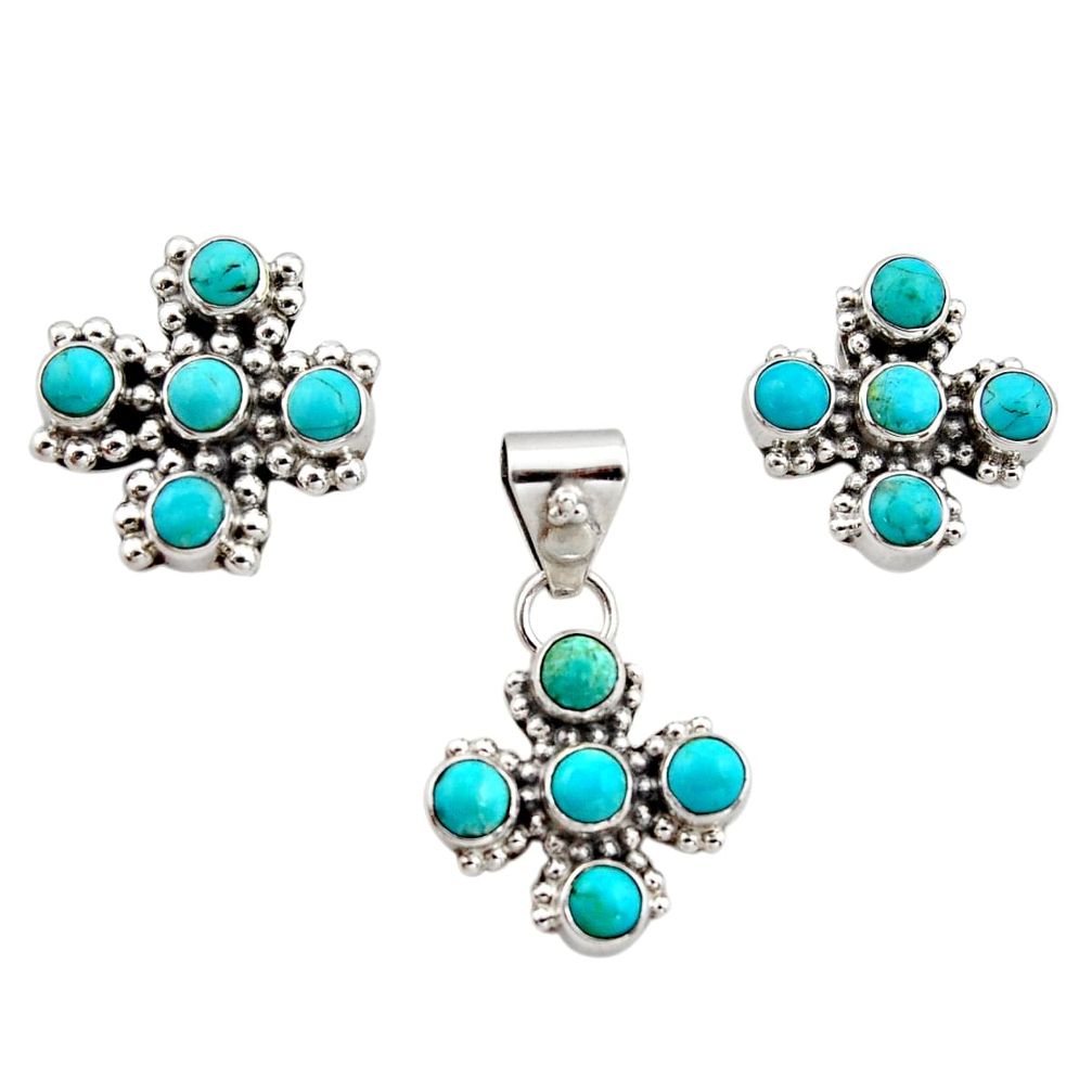 7.22cts green arizona mohave turquoise 925 silver pendant earrings set r12595