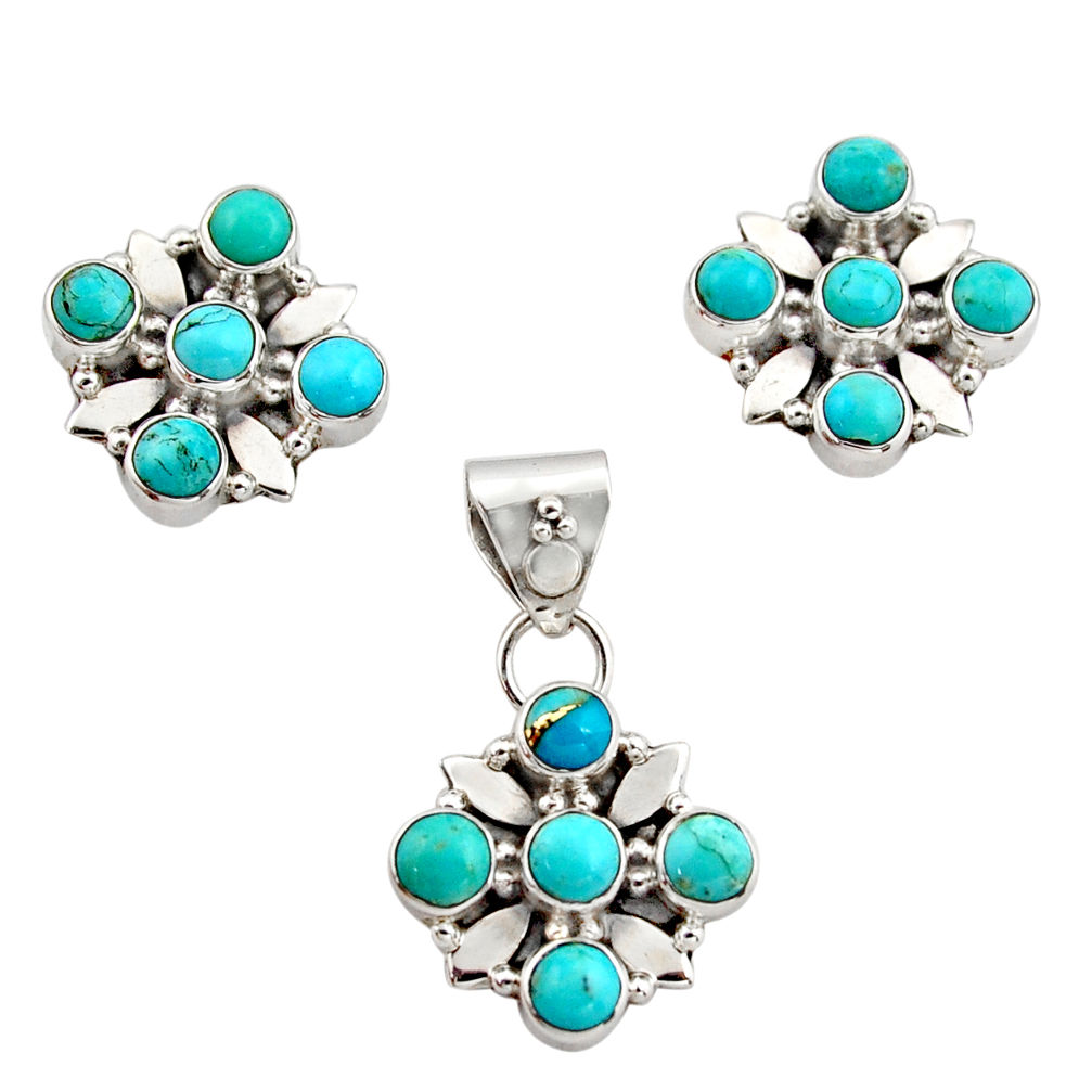 5.99cts green arizona mohave turquoise 925 silver pendant earrings set r12596