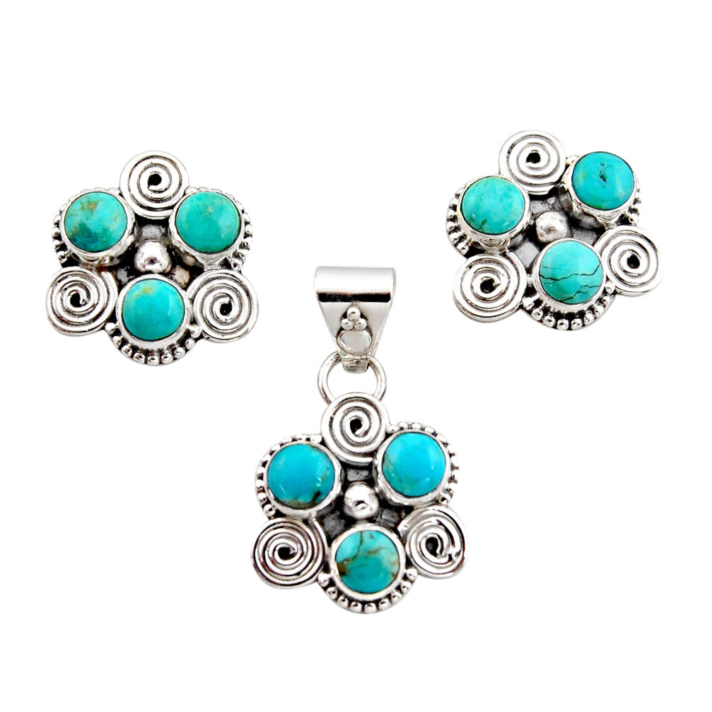 8.71cts green arizona mohave turquoise 925 silver pendant earrings set r12598
