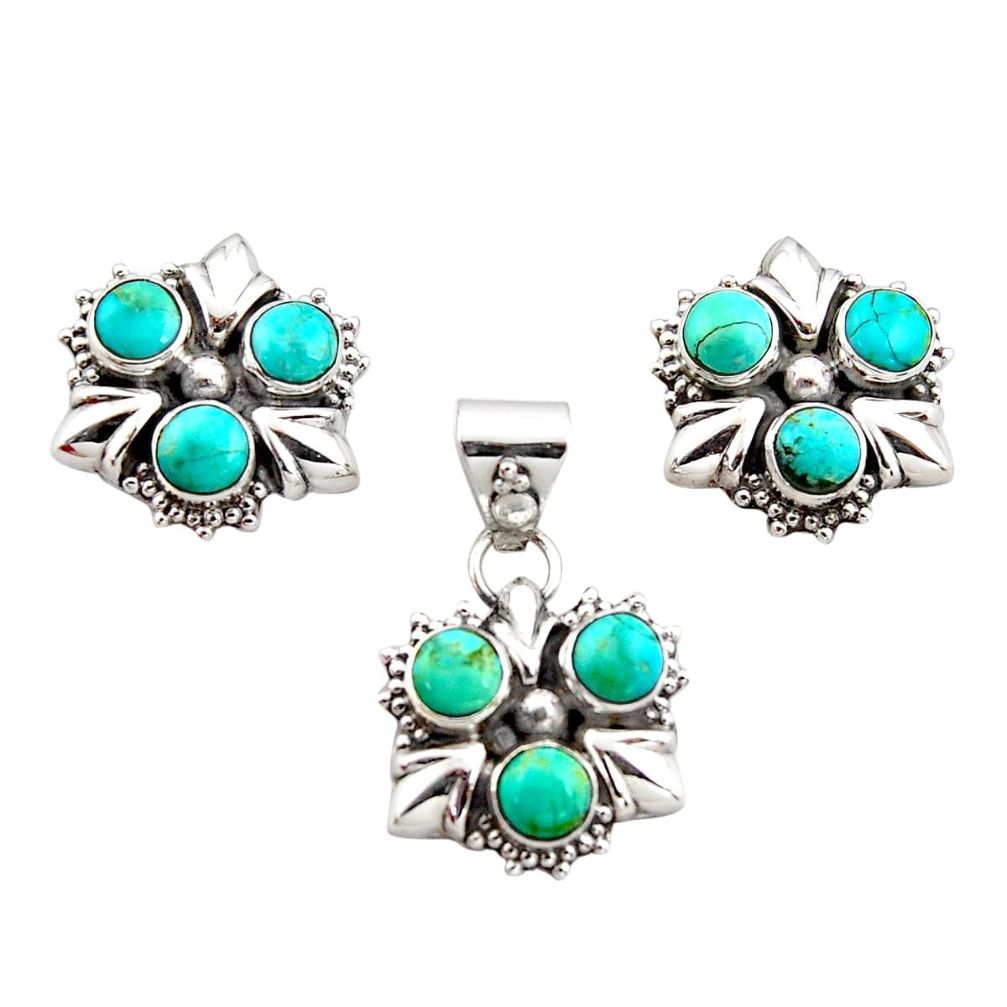 9.18cts green arizona mohave turquoise 925 silver pendant earrings set r12599