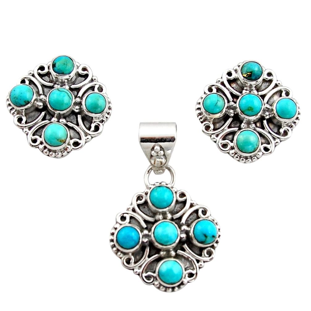 925 silver 7.43cts green arizona mohave turquoise pendant earrings set r12600