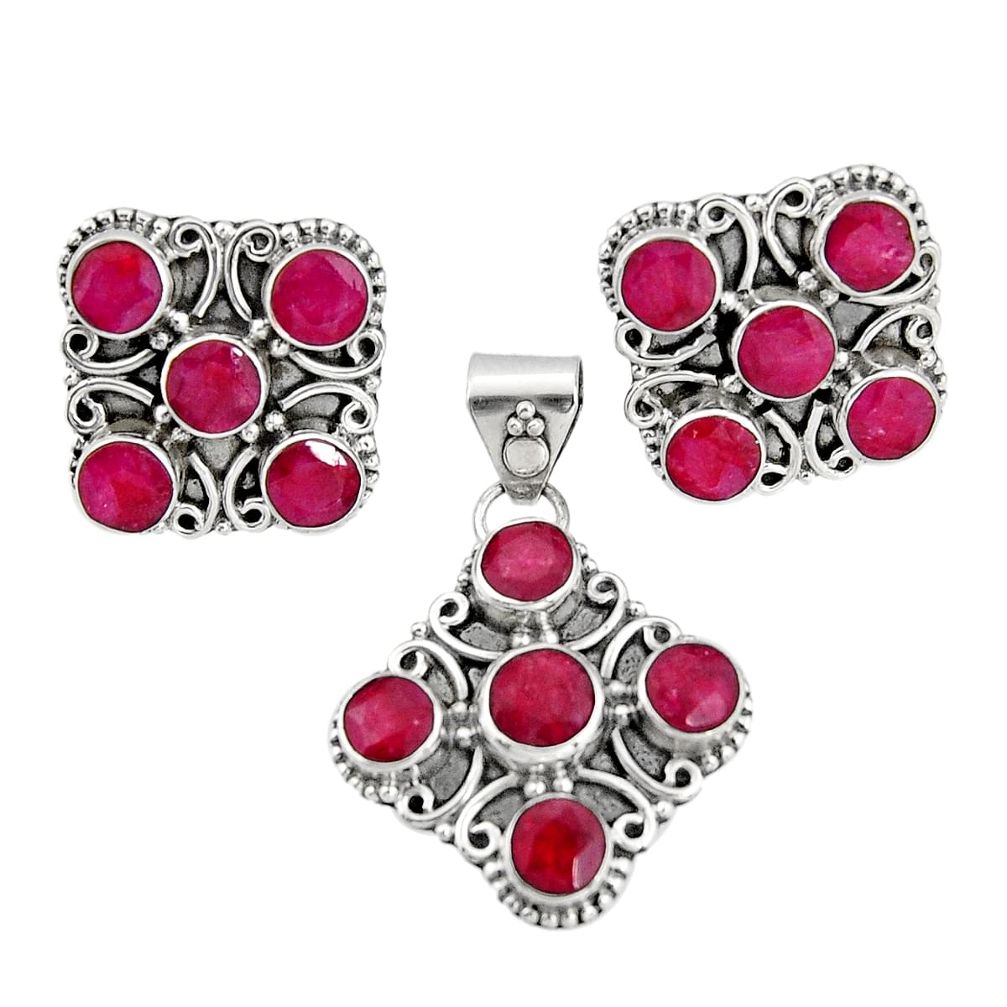 13.78cts natural red ruby 925 sterling silver pendant earrings set r20935